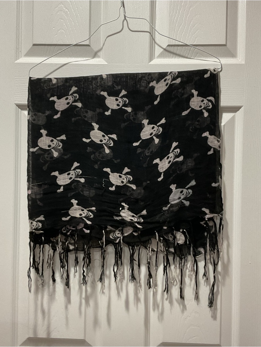 Black Skull Print Fringe Scarf Wrap Halloween